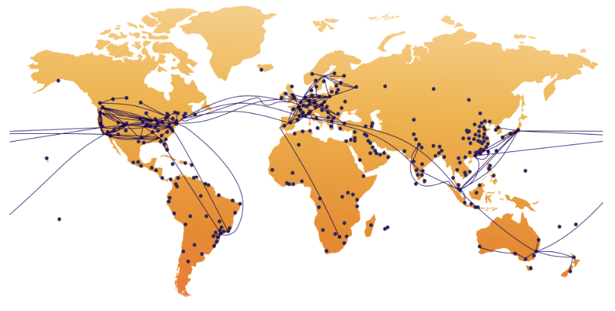 Map of Cloudflare cities and backbone network across the world